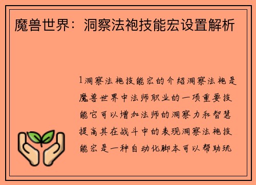 魔兽世界：洞察法袍技能宏设置解析